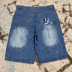 Vintage Miskeen Paint Splatter Baggy Jean Shorts Size 36 Y2K